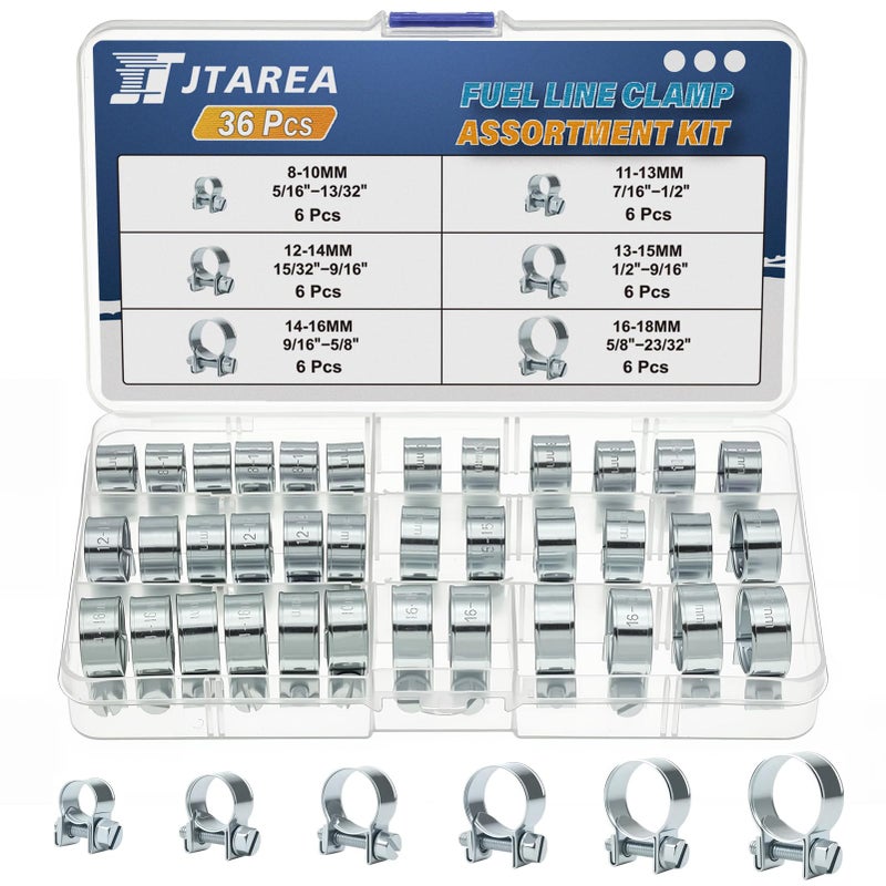 JTAREA 36PCS 818MM Fuel Injection Hose Clamps Assortment Kit 6Values 5162332 Gas Line Clamps Clip Pipe Clamp for Automotive Diesel Petrol Pipes - Image 3