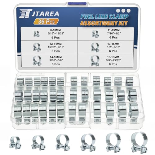 JTAREA 36PCS 818MM Fuel Injection Hose Clamps Assortment Kit 6Values 5162332 Gas Line Clamps Clip Pipe Clamp for Automotive Diesel Petrol Pipes - Image 1