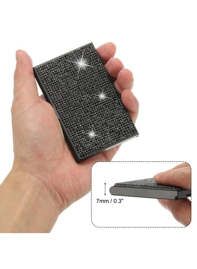 PATIKIL Small Business Card Holder, Alloy Name Card Holder Bling Pocket Card Holders Organizer Cards Display for Women Office Exhibition, Black - Image 3
