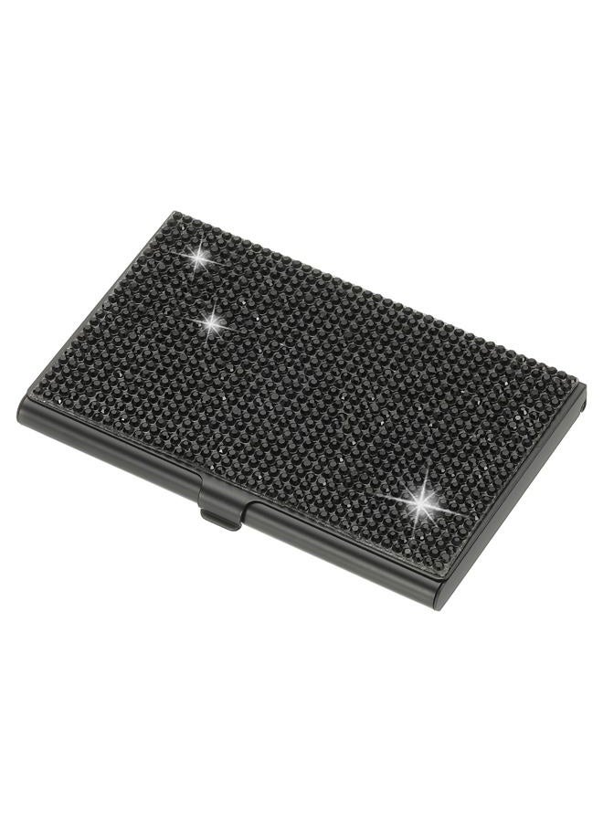 PATIKIL Small Business Card Holder, Alloy Name Card Holder Bling Pocket Card Holders Organizer Cards Display for Women Office Exhibition, Black - Image 4