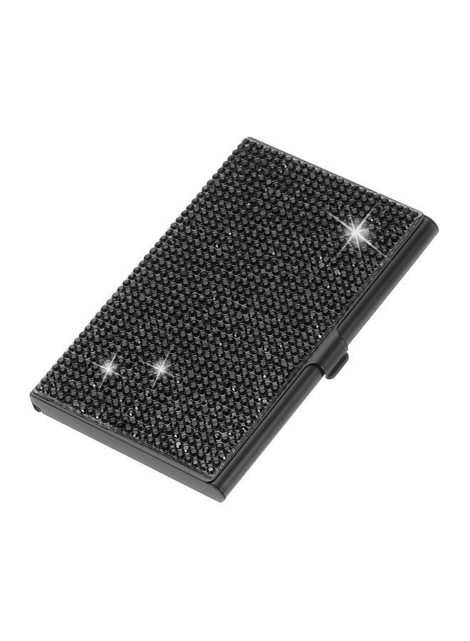 PATIKIL Small Business Card Holder, Alloy Name Card Holder Bling Pocket Card Holders Organizer Cards Display for Women Office Exhibition, Black - Image 1