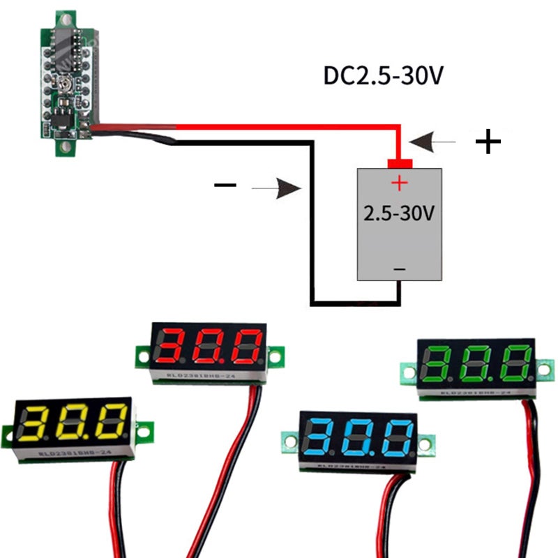 0 28 بوصة فولتميتر رقمي LED DC 2.5 فولت 30 فولت اختبار الجهد مع عرض أخضر أزرق أصفر - Image 3