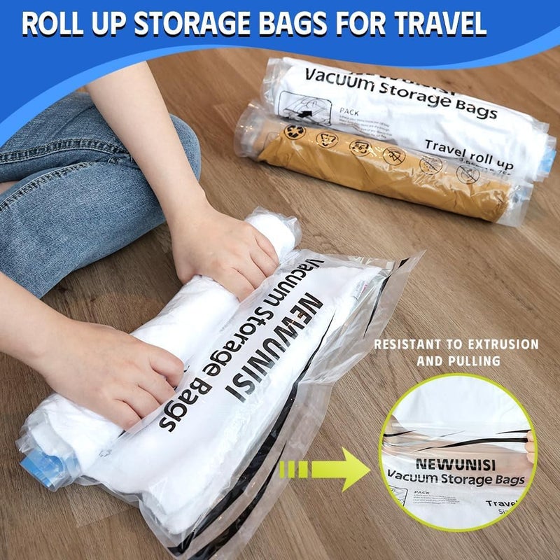 Newunisi 12 Pack Vacuum Storage Bags, Compression Bags for Travel, Roll Up Reusable Travel Space Saver for Luggage, Camping, and Storage (No Vacuum or Pump Needed). - Image 2