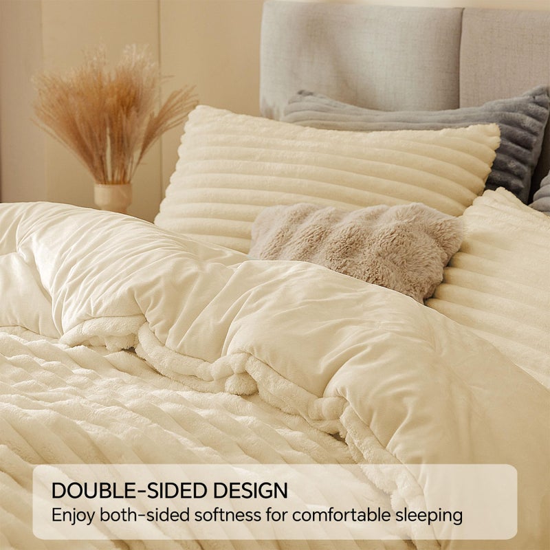 BEDELITE Fleece Twin Comforter Set -Super Soft & Warm Fluffy Beige Bedding, Luxury Fuzzy Heavy Bed Set for Winter with 1 Pillow case - Image 4