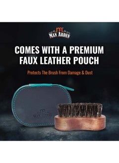 Man Arden 100% Boar Bristle Beard Brush With Hand Crafted Premium Wood Handle With Premium Faux Leather Pouch  - Image 5