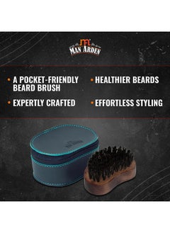 Man Arden 100% Boar Bristle Beard Brush With Hand Crafted Premium Wood Handle With Premium Faux Leather Pouch  - Image 3