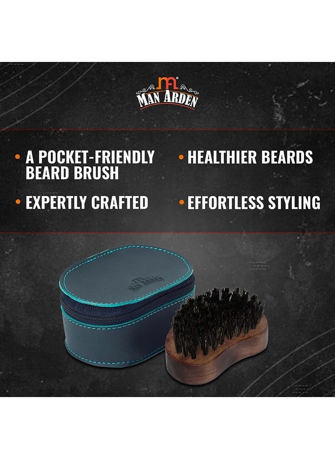 Man Arden 100% Boar Bristle Beard Brush With Hand Crafted Premium Wood Handle With Premium Faux Leather Pouch  - Image 3