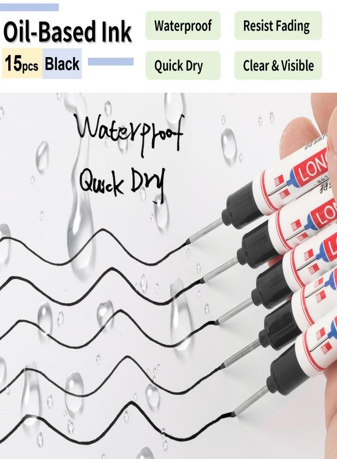 Mkobon 15 Pcs Long Head Deep Hole Marker, 20 mm Long Nose Nib Deep Reach Metal Marking Pen, Quick-drying Waterproof Permanent Pens For Carpenter, Woodworking, Construction (Black) - Image 3