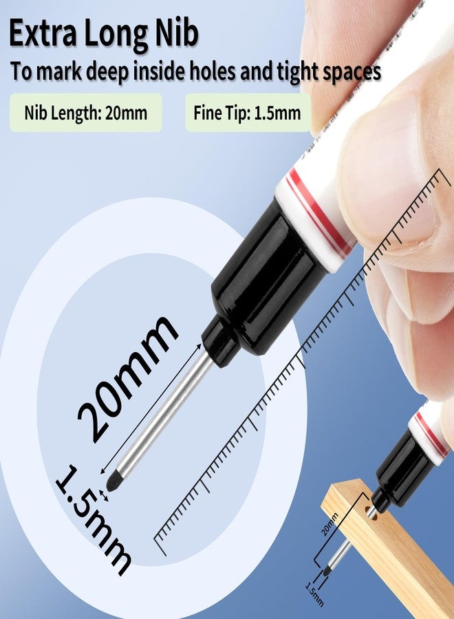 Mkobon 15 Pcs Long Head Deep Hole Marker, 20 mm Long Nose Nib Deep Reach Metal Marking Pen, Quick-drying Waterproof Permanent Pens For Carpenter, Woodworking, Construction (Black) - Image 2