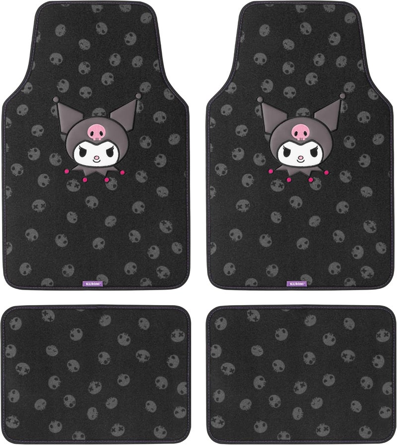 Carbella Kuromi Carpet Car Floor Mats - Universal Fit for Cars, SUVs & Trucks - Black with Kuromi Print & Purple, Pink Accents - Front & Rear Set, 4 Piece - Image 1