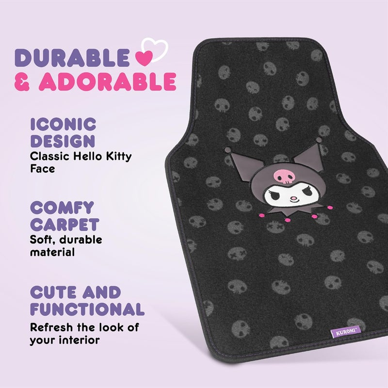 Carbella Kuromi Carpet Car Floor Mats - Universal Fit for Cars, SUVs & Trucks - Black with Kuromi Print & Purple, Pink Accents - Front & Rear Set, 4 Piece - Image 4