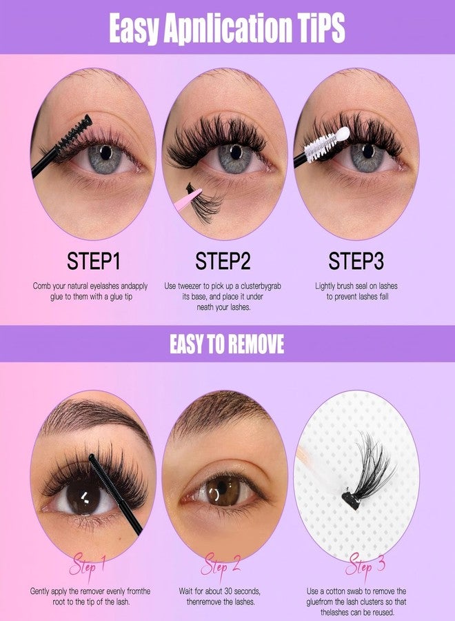 Rhostry D-Curly Lash Clusters Wispy Eyelash Extensions - 270PCS 60D+80D+100D Individual Lash Clusters with Glue, 10-18MM Full Volume DIY Salon Look, Perfect Valentine’s Day Gift for Her - Image 5