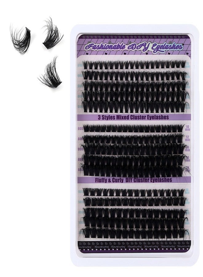 Rhostry D-Curly Lash Clusters Wispy Eyelash Extensions - 270PCS 60D+80D+100D Individual Lash Clusters with Glue, 10-18MM Full Volume DIY Salon Look, Perfect Valentine’s Day Gift for Her - Image 1
