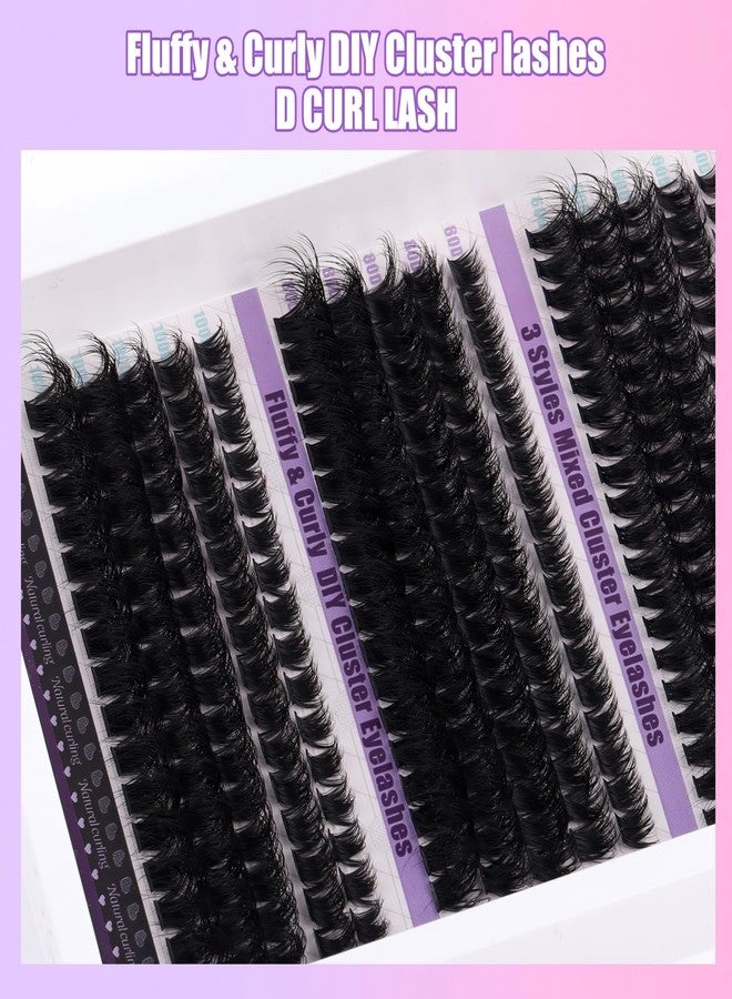 Rhostry D-Curly Lash Clusters Wispy Eyelash Extensions - 270PCS 60D+80D+100D Individual Lash Clusters with Glue, 10-18MM Full Volume DIY Salon Look, Perfect Valentine’s Day Gift for Her - Image 4