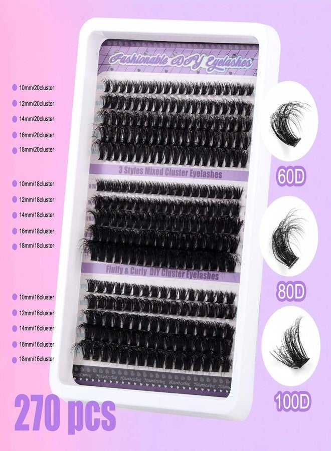 Rhostry D-Curly Lash Clusters Wispy Eyelash Extensions - 270PCS 60D+80D+100D Individual Lash Clusters with Glue, 10-18MM Full Volume DIY Salon Look, Perfect Valentine’s Day Gift for Her - Image 2