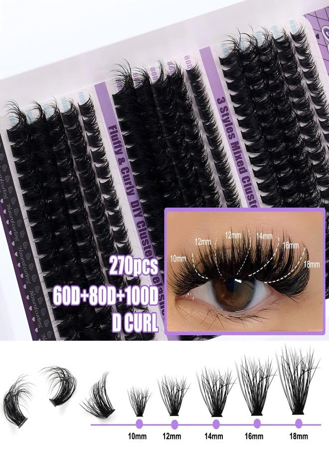 Rhostry D-Curly Lash Clusters Wispy Eyelash Extensions - 270PCS 60D+80D+100D Individual Lash Clusters with Glue, 10-18MM Full Volume DIY Salon Look, Perfect Valentine’s Day Gift for Her - Image 3