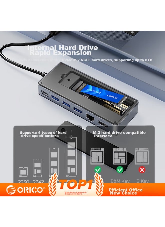 Orico Hard Drive Dock, M.2 Nvme/sata Dual Protocol Ssd Enclosure, Usb3.2 High-speed Expansion Dock, Type-c To Hdmi Adapter, Compatible With Mac Computers, Om28pr