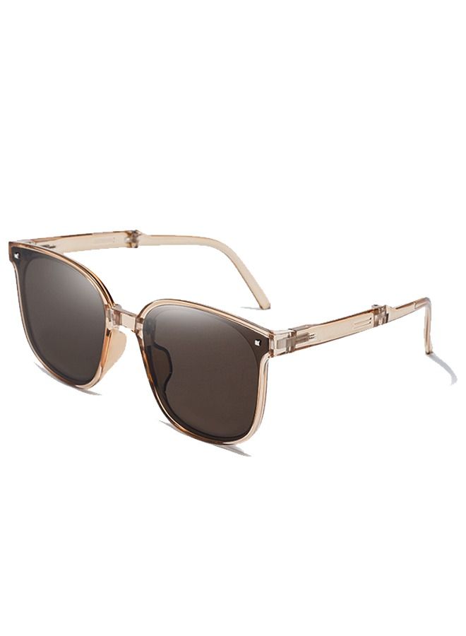HS Foldable Sunglasses with Bag Women and Men - Square Folding Easy Carry Foldable Shades UV400 Protection Lens - Sun Protection Sunglasses Suitable for Summer Outdoor Beach Travel Camping, Brown - Image 2