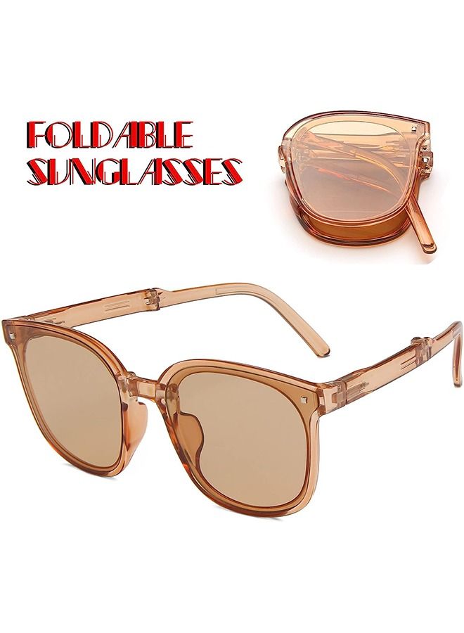 HS Foldable Sunglasses with Bag Women and Men - Square Folding Easy Carry Foldable Shades UV400 Protection Lens - Sun Protection Sunglasses Suitable for Summer Outdoor Beach Travel Camping, Brown - Image 3
