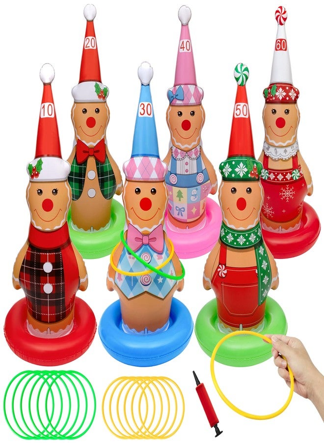Stegosaurus 6 Pack Christmas Ring Toss Games, Gingerbread Man Inflatable Ring Toss Game,Christmas Party Games for Kids,Adults,Family,Indoor Outdoor Game Garden Toys Gifts - Image 1