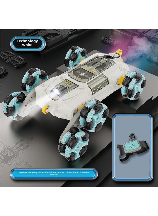 Loquat Special For Eight-wheel Stunt Car Spray Light Music Swing Arm Dump Drift Climbing Remote Control Car Children's Toys-Color:Technology White - Six-wheel Spray Swing Arm Stunt Car (single Watch) - Image 1