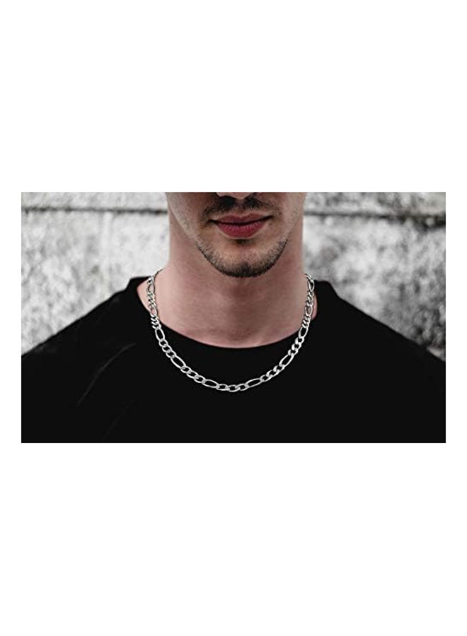 925 Sterling Silver 8mm Italian Solid Figaro Link Chain Necklace  - Image 4