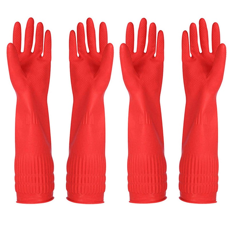 YSLON Rubber Cleaning Gloves Kitchen Dishwashing Glove 2-Pairs And Cleaning Cloth 2-Pack,Waterproof Reuseable. (Small) - Image 1