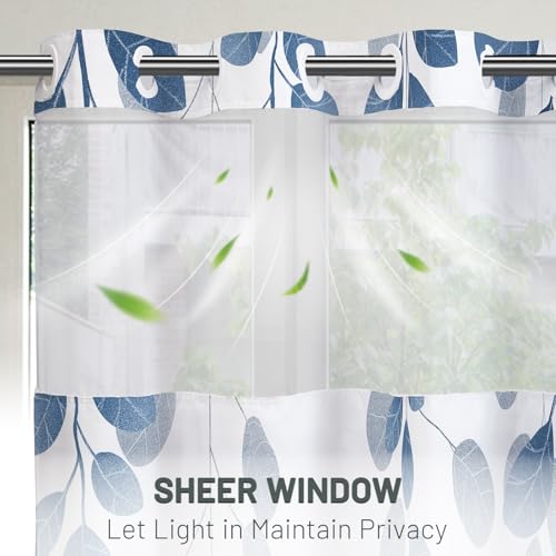 WITHLOC No Hook Shower Curtain with Snap in Liner - Eucalyptus Shower Curtain - Fabric Waterproof Inner Liner, Plants Blue Leaves Farmhouse Cloth Shower Curtains - Machine Washable, 71 x 74 Inch - Image 2