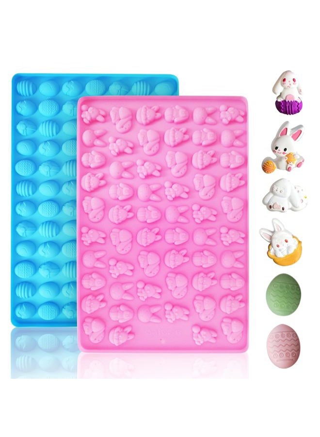 Ecerangus 2 PCS Easter Silicone Molds,58 Cavity Easter Egg Mold &83 Cavity Rabbit Bunny Mini Silicone Mold for Easter Party Baking Gummy, Candy, Chocolate, Cookie, Jelly,Pet Dog Treats Mold - Image 1