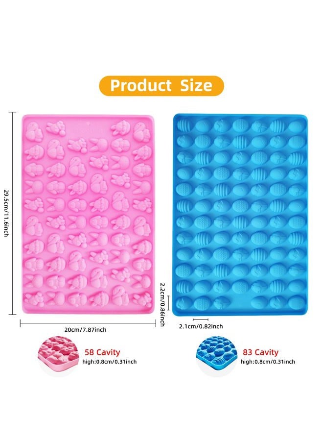 Ecerangus 2 PCS Easter Silicone Molds,58 Cavity Easter Egg Mold &83 Cavity Rabbit Bunny Mini Silicone Mold for Easter Party Baking Gummy, Candy, Chocolate, Cookie, Jelly,Pet Dog Treats Mold - Image 2