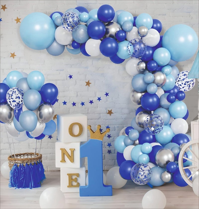 YOURS DECOR Blue Balloons Garland Arch Kit, Blue and White Balloons, Royal Blue Baby Blue White Sliver Balloon Arch For Kids, Adults Decoration Items For Boy, Girl Wife, Husband Decoration Kit - Image 5
