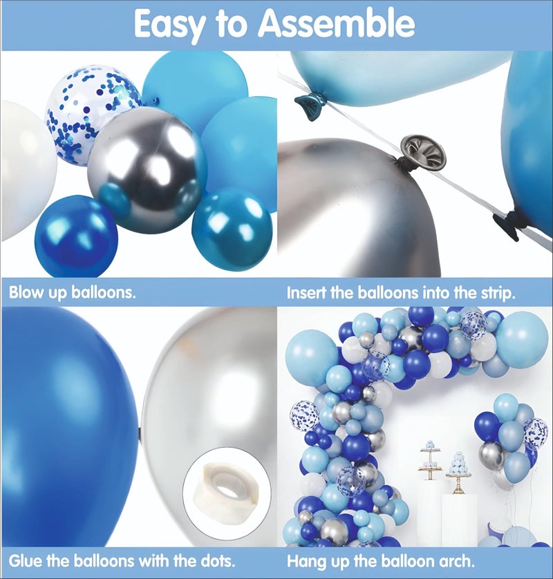 YOURS DECOR Blue Balloons Garland Arch Kit, Blue and White Balloons, Royal Blue Baby Blue White Sliver Balloon Arch For Kids, Adults Decoration Items For Boy, Girl Wife, Husband Decoration Kit - Image 4