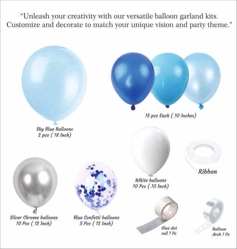 YOURS DECOR Blue Balloons Garland Arch Kit, Blue and White Balloons, Royal Blue Baby Blue White Sliver Balloon Arch For Kids, Adults Decoration Items For Boy, Girl Wife, Husband Decoration Kit - Image 2