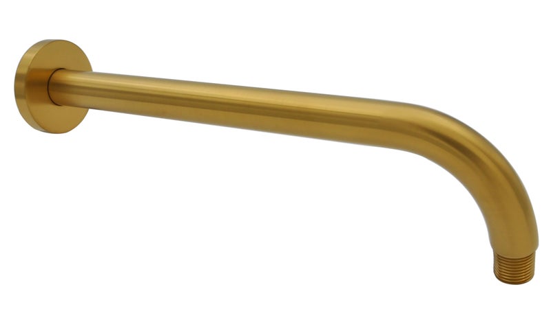 Aquaiaw Shower Arm and O-Ring Flange, 12 inch, Solid Brass Material, Both Soldered 1/2 NPT Tapered Threads, Round Wall Mount Rainfall Shower Head Extension Arm, PVD Brushed Brass (Matte Brushed Gold) - Image 1