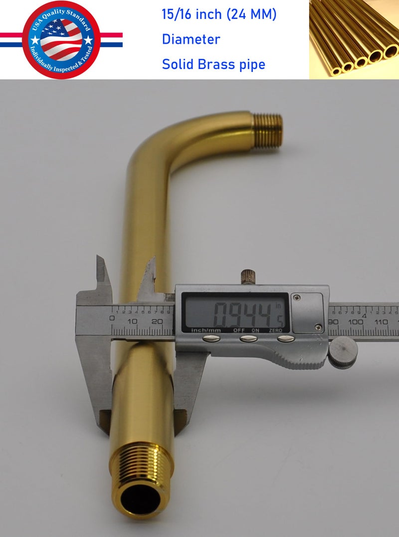 Aquaiaw Shower Arm and O-Ring Flange, 12 inch, Solid Brass Material, Both Soldered 1/2 NPT Tapered Threads, Round Wall Mount Rainfall Shower Head Extension Arm, PVD Brushed Brass (Matte Brushed Gold) - Image 3