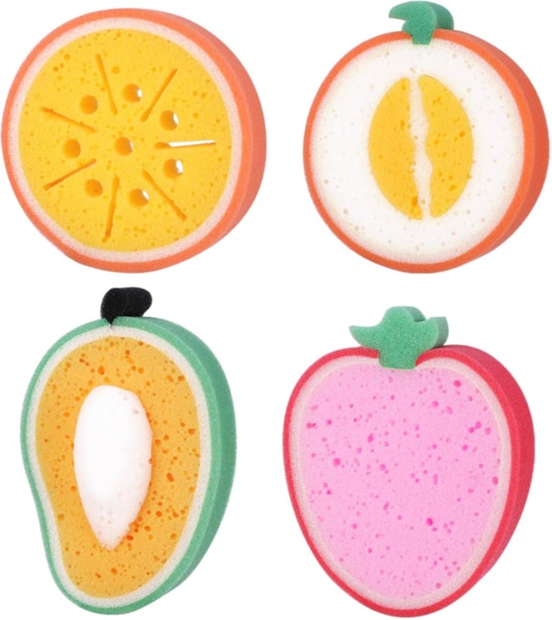 SUPVOX 4pcs Cute Fruit Shaped Bath Sponge Soft Bath Body Sponges for Kids Children
