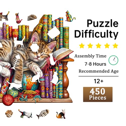Jigfoxy Wooden Puzzles for Adults Cat Wood Puzzle for Adults Unique AnimalShaped Wooden Jigsaw Puzzle Christmas Thanksgiving Gifts for Puzzle Lovers Family and Friends XL173 14in450pcs - Image 4