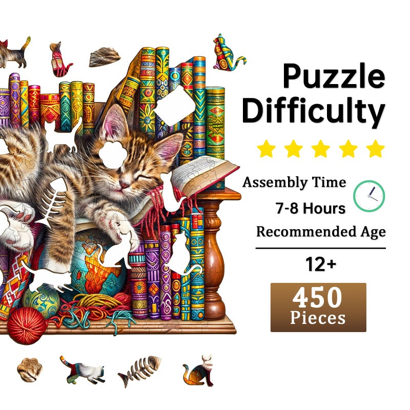 Jigfoxy Wooden Puzzles for Adults Cat Wood Puzzle for Adults Unique AnimalShaped Wooden Jigsaw Puzzle Christmas Thanksgiving Gifts for Puzzle Lovers Family and Friends XL173 14in450pcs - Image 5