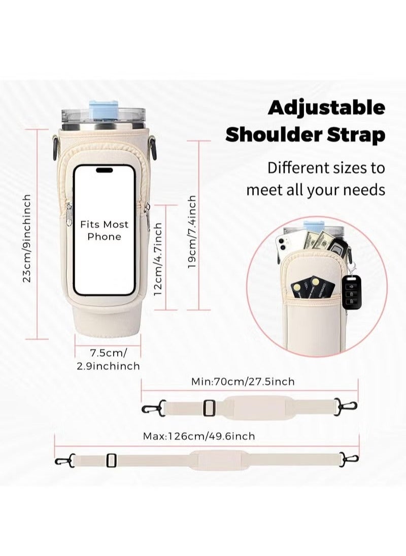 Generic - Stanley Water Bottle Carrier Bag for Stanley 40oz Tumbler, Water Bottle Holder with Pouch and Adjustable Strap, Sleeve Accessories with Pocket for 40oz Cup (Pink) - Image 1
