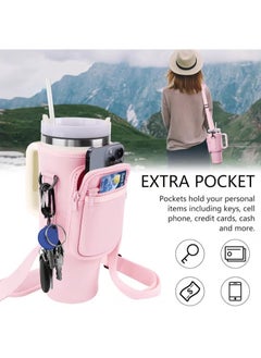 Generic Stanley Water Bottle Carrier Bag for Stanley 40oz Tumbler, Water Bottle Holder with Pouch and Adjustable Strap, Sleeve Accessories with Pocket for 40oz Cup (Pink)  - Image 3