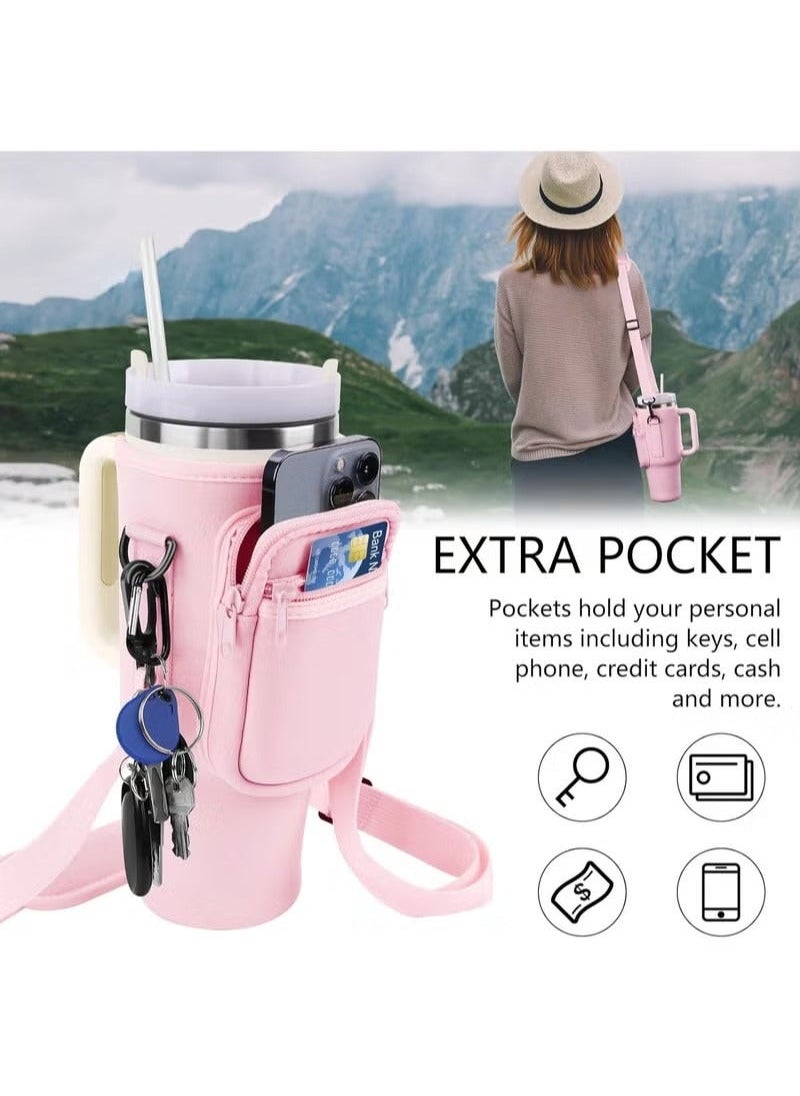 Generic - Stanley Water Bottle Carrier Bag for Stanley 40oz Tumbler, Water Bottle Holder with Pouch and Adjustable Strap, Sleeve Accessories with Pocket for 40oz Cup (Pink) - Image 1