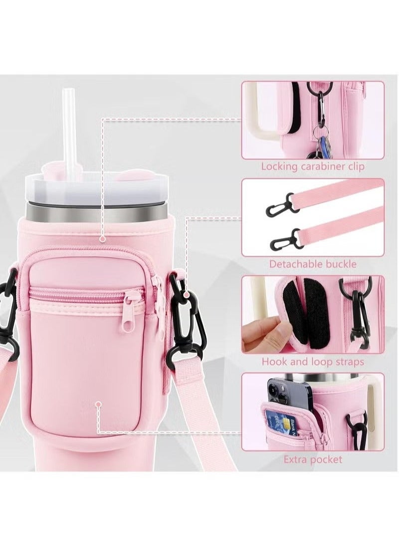 Generic - Stanley Water Bottle Carrier Bag for Stanley 40oz Tumbler, Water Bottle Holder with Pouch and Adjustable Strap, Sleeve Accessories with Pocket for 40oz Cup (Pink) - Image 1