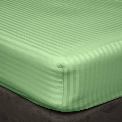 BALAJI EXPORT Super Soft All Around Elastic Fitted Bedsheet with Pillow Cover 100 Cotton 400 TC 12 Deep Pocket Fitted Bedsheets 3 Piece SetSage StripeQueen Size - Image 1