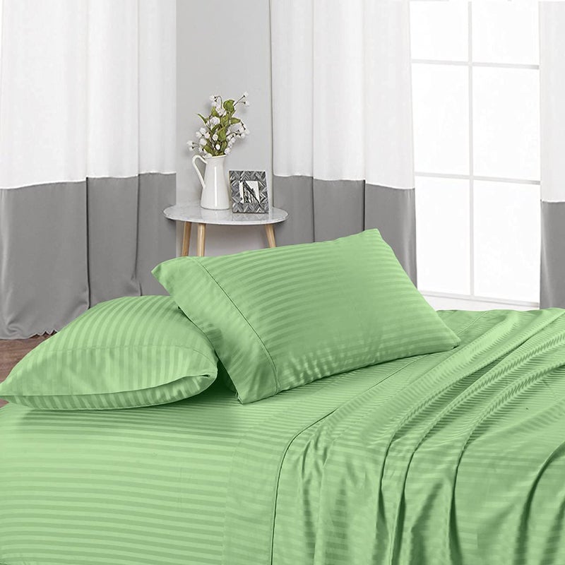 BALAJI EXPORT Super Soft All Around Elastic Fitted Bedsheet with Pillow Cover 100 Cotton 400 TC 12 Deep Pocket Fitted Bedsheets 3 Piece SetSage StripeQueen Size - Image 3