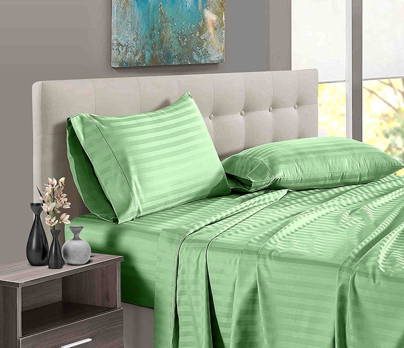 BALAJI EXPORT Super Soft All Around Elastic Fitted Bedsheet with Pillow Cover 100 Cotton 400 TC 12 Deep Pocket Fitted Bedsheets 3 Piece SetSage StripeQueen Size - Image 2