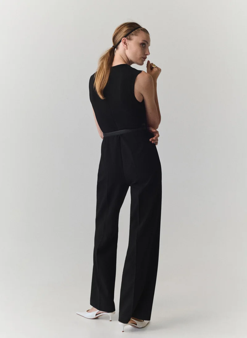 Mango 99-NEGRO Straight-Fit Jumpsuit With Belt for Women | Best Price UAE