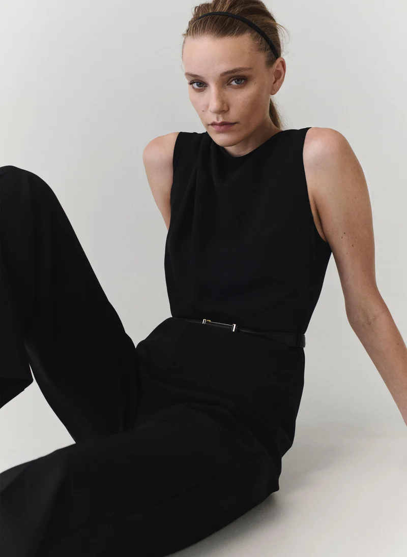 Mango 99-NEGRO Straight-Fit Jumpsuit With Belt for Women | Best Price UAE