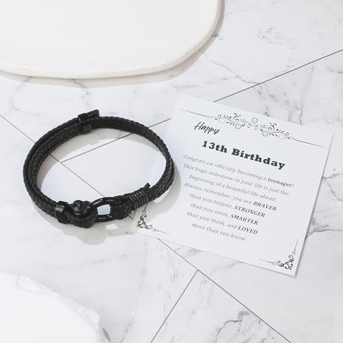 Sereney 13 Year Old Boy Birthday Gifts Ideas Adjustable Leather ID Bracelet as 13th Birthday Gifts for 13 Year Old Boy 13 Birthday Decorations for Boys Men Male Son Grandson Nephew Friend - Image 5