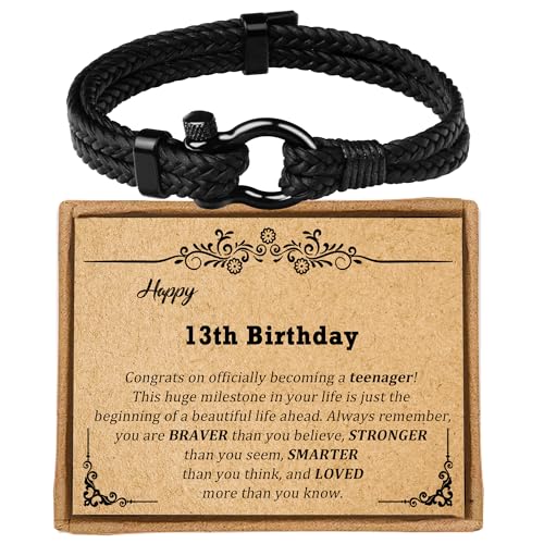 Sereney 13 Year Old Boy Birthday Gifts Ideas Adjustable Leather ID Bracelet as 13th Birthday Gifts for 13 Year Old Boy 13 Birthday Decorations for Boys Men Male Son Grandson Nephew Friend - Image 1