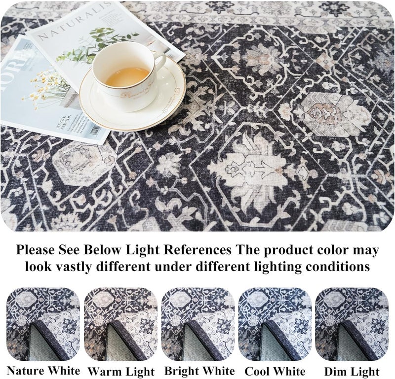 HY HAO YUN LAI Washable 2x3 Entryway Area Rug: Vintage Soft Thin Door Mat with Non Slip Backing Water Resistant Carpet for Bedroom Low Pile Floor Mat for Kitchen Bathroom Easy Clean Rug for Family (2 X 3, Black) - Image 3